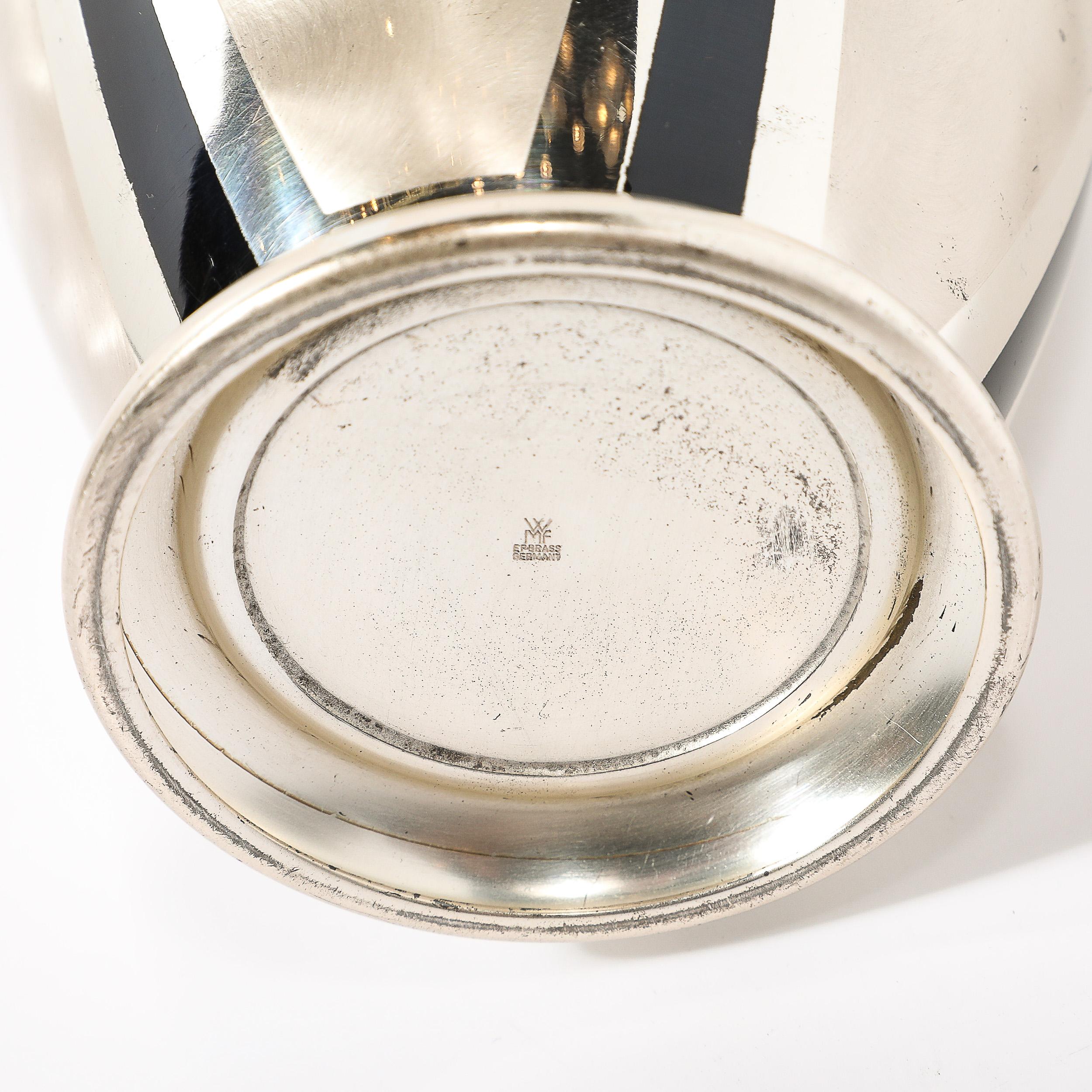 Art Deco WMF Ikora Textural Silver Plated Vase W/ Jet Black Linear Detailing 2