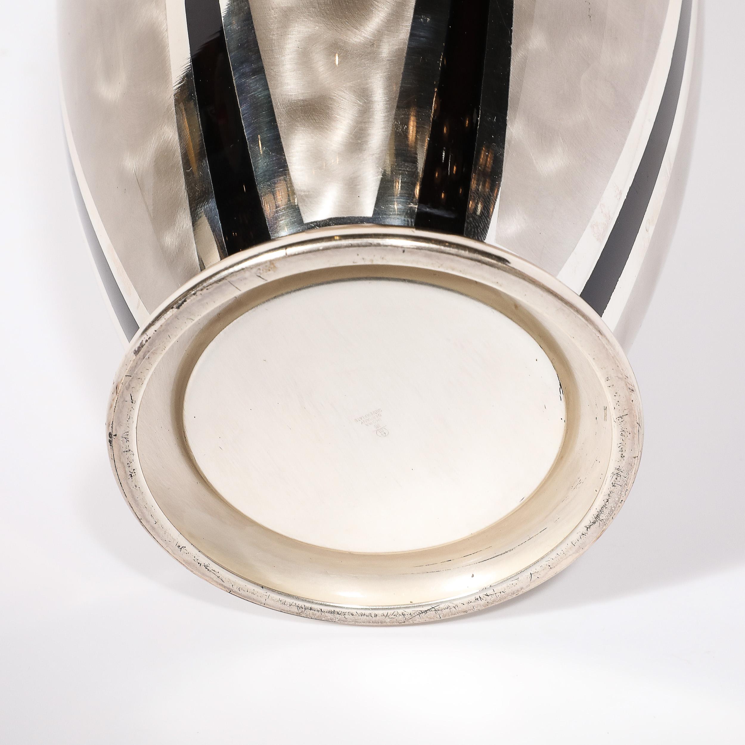 Art Deco WMF Ikora Textural Silver Plated Vase W/ Jet Black Linear Detailing 3