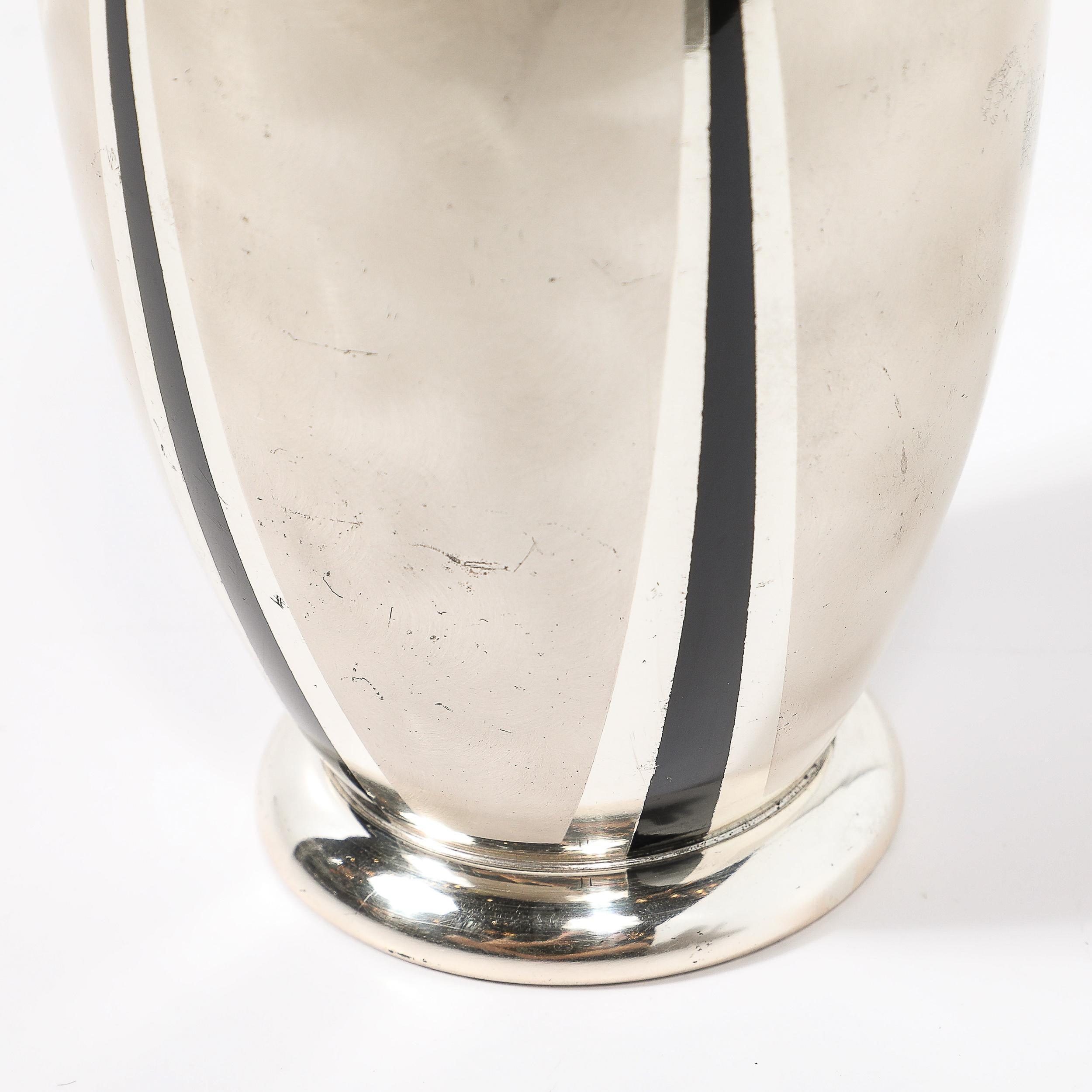 Art Deco WMF Ikora Textural Silver Plated Vase W/ Jet Black Linear Detailing 3