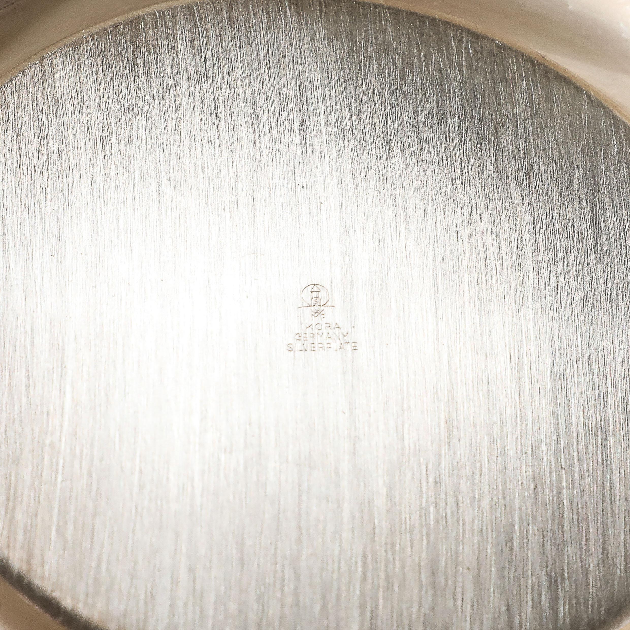 Art Deco WMF Ikora Textural Silver Plated Vase W/ Jet Black Linear Detailing For Sale 4