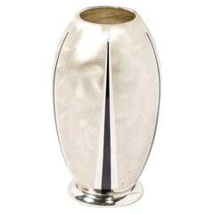 Art Deco WMF Ikora Textural Silver Plated Vase W/ Jet Black Linear Detailing