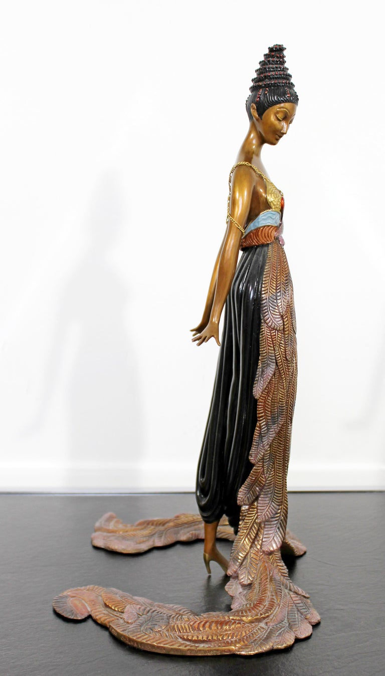 Art Deco Woman in Feather Gown Bronze Table Sculpture Signed Erte at