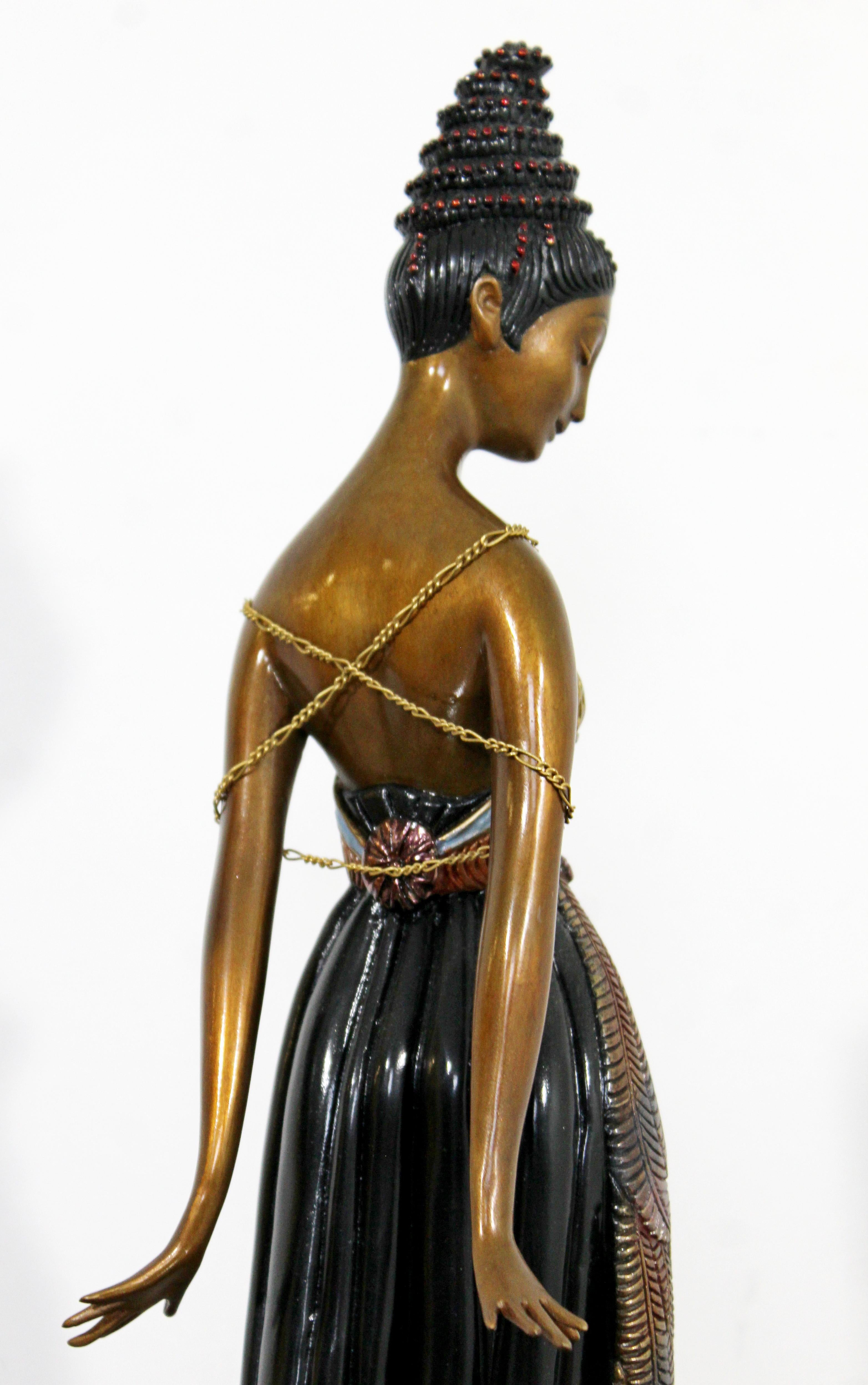 Art Deco Woman in Feather Gown Bronze Table Sculpture Signed Erte In Good Condition In Keego Harbor, MI