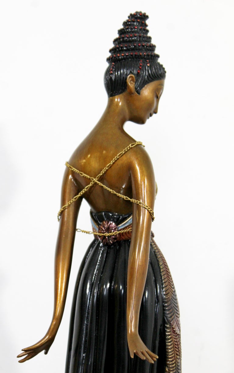 Art Deco Woman in Feather Gown Bronze Table Sculpture Signed Erte at