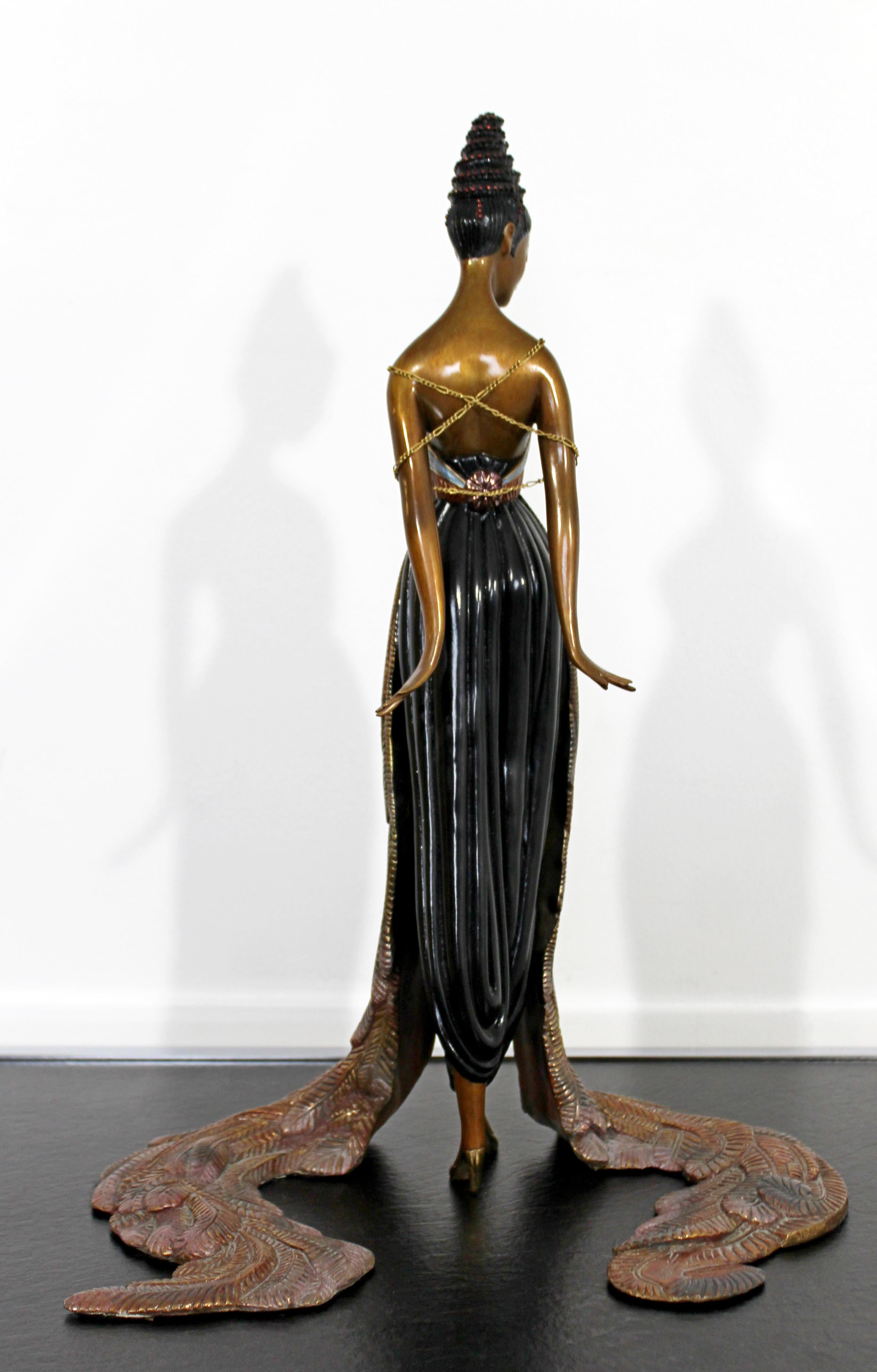 20th Century Art Deco Woman in Feather Gown Bronze Table Sculpture Signed Erte