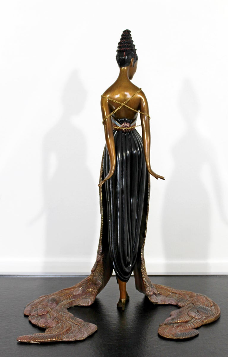 Art Deco Woman in Feather Gown Bronze Table Sculpture Signed Erte at