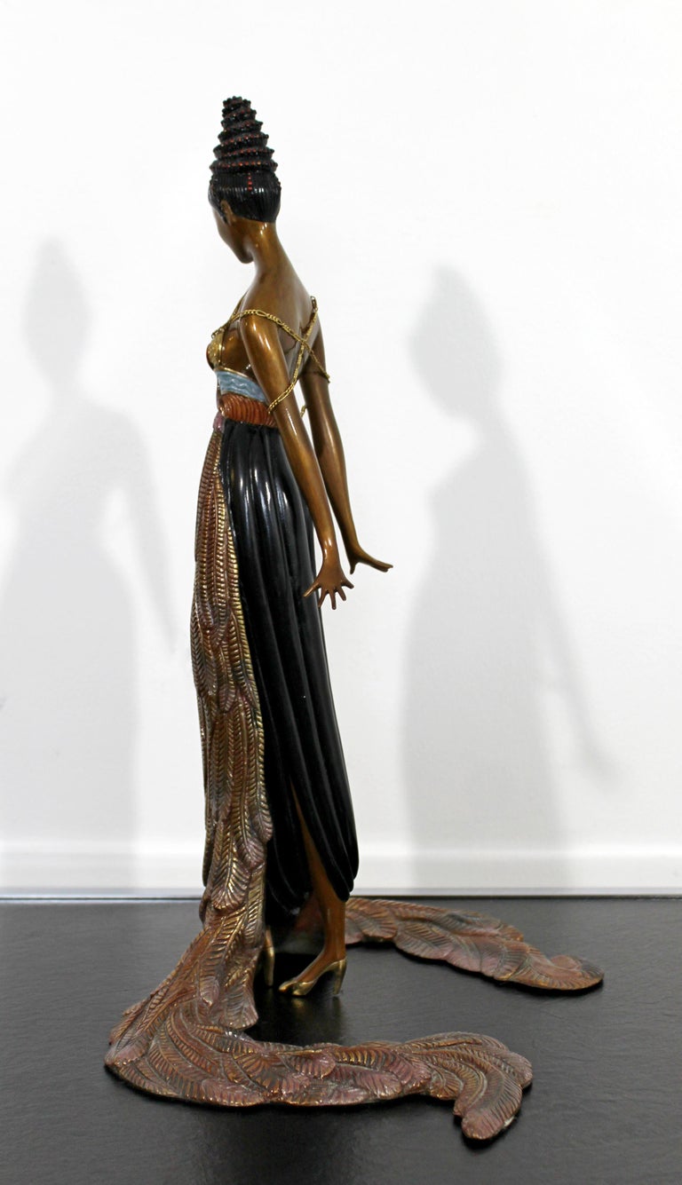 Art Deco Woman in Feather Gown Bronze Table Sculpture Signed Erte at