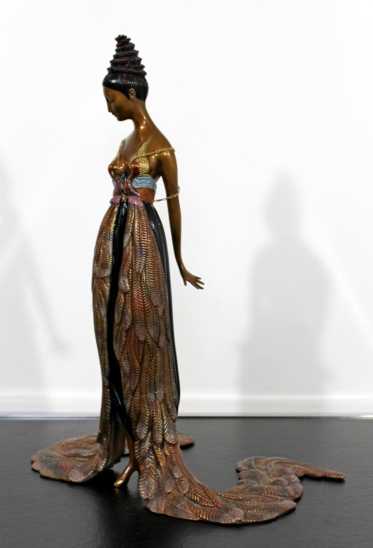 Art Deco Woman in Feather Gown Bronze Table Sculpture Signed Erte at