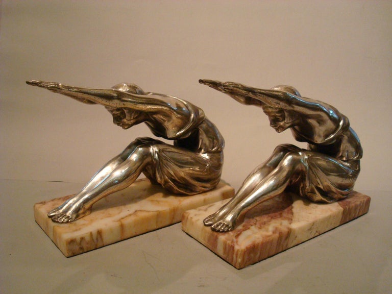 Art Deco Woman Sculpture Bookends, France, 1920s For Sale at 1stDibs