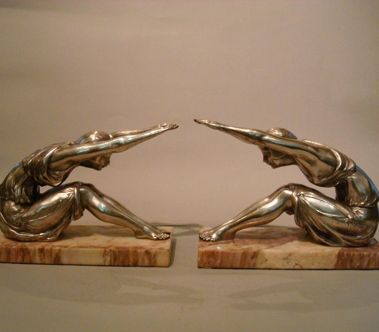 Art Deco Woman Sculpture Bookends, France, 1920s For Sale at 1stDibs