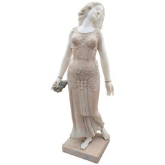Art Deco Woman Sculpture Hand Carved in Portuguese Rosa and Carrara White Marble