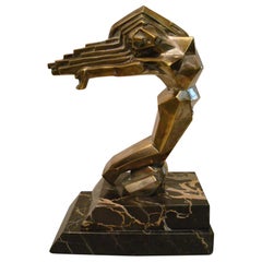 Art Deco Women Car Mascot, Hood Ornament Sculpture, France, 1930, D.I.M. Cubist