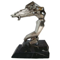 Art Deco Women Car Mascot, Hood Ornament Sculpture, France, 1930, D.I.M. Cubist