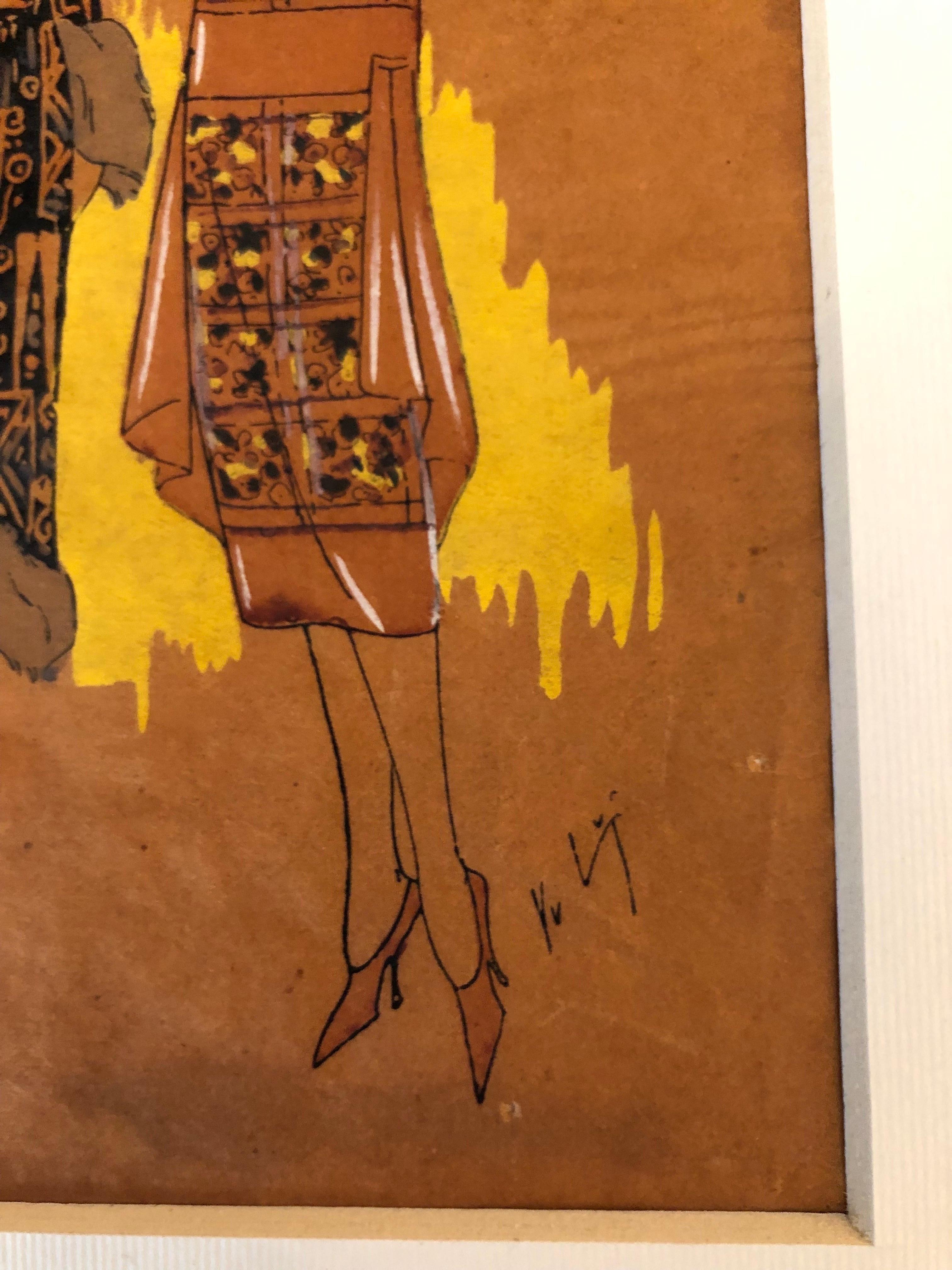 Art Decó Bocetos de diseño de moda femenina 1920 circa Conjunto de tres en Bueno estado para la venta en Milano, MI