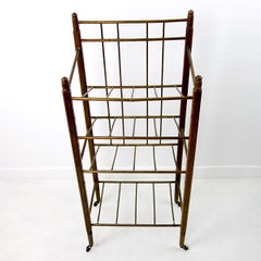Art Deco Wood and Brass Magazine Stand on Wheels by Ernst Rockhausen & Söhne