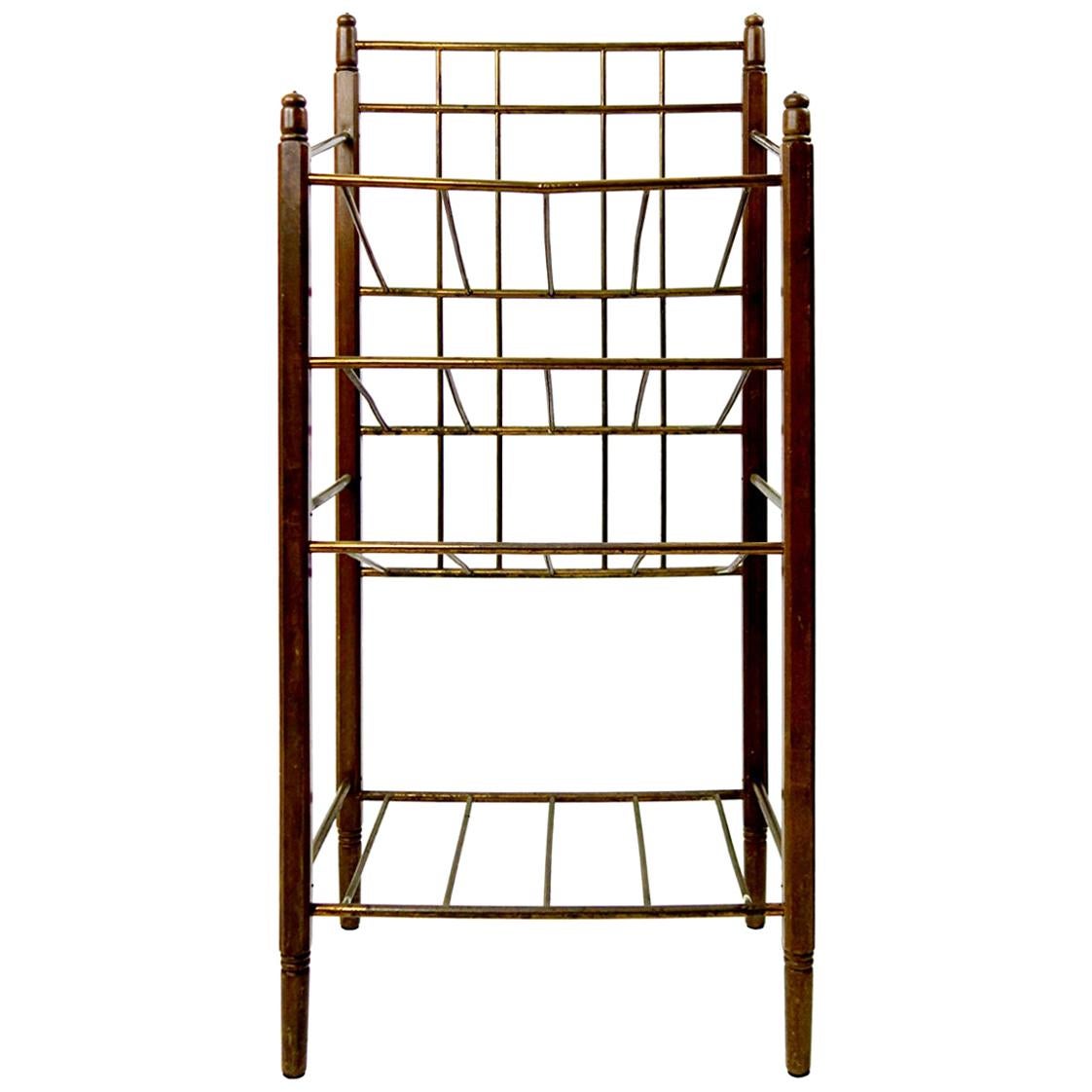 Art Deco Wood and Brass Magazine Stand by Ernst Rockhausen & Söhne For Sale