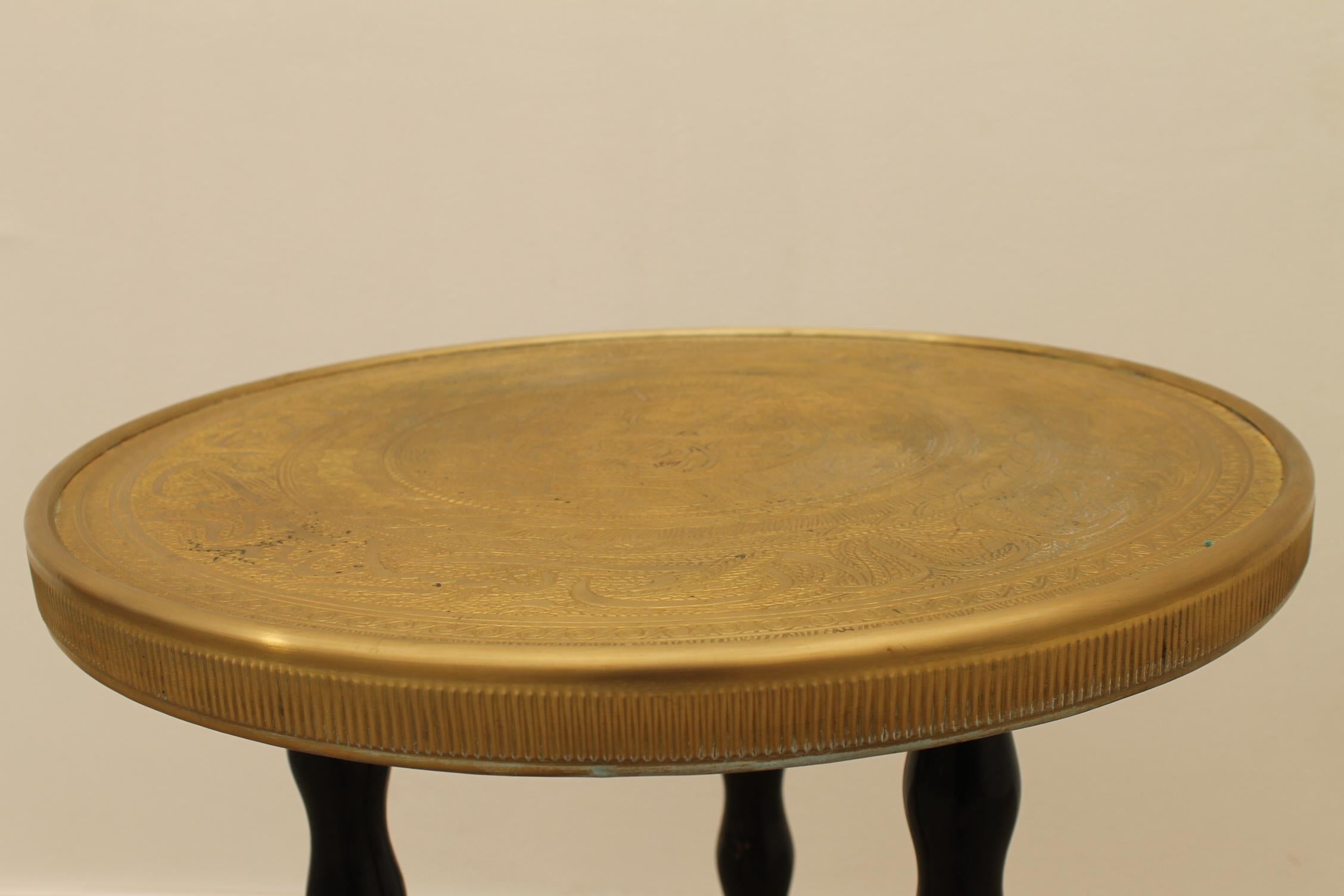 Art Deco Wood and Brass Round Side Table, Bohemia, 1930s For Sale 5