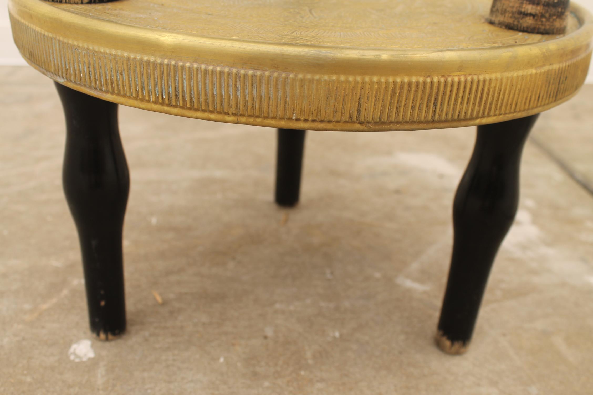 Art Deco Wood and Brass Round Side Table, Bohemia, 1930s For Sale 9