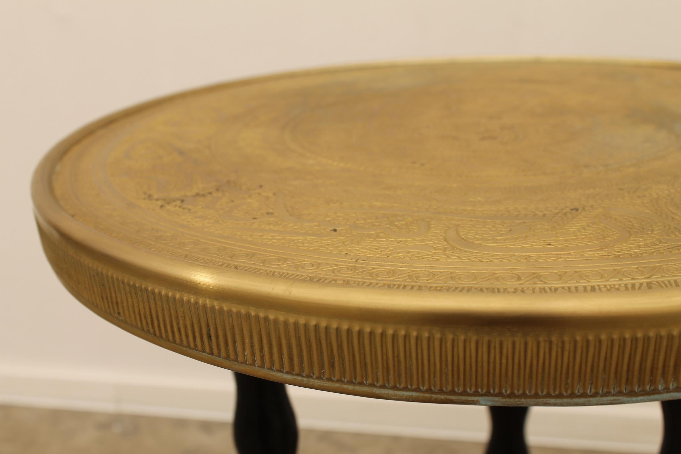 Art Deco Wood and Brass Round Side Table, Bohemia, 1930s For Sale 4