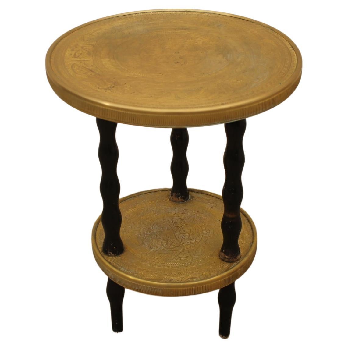 Art Deco Wood and Brass Round Side Table, Bohemia, 1930s For Sale