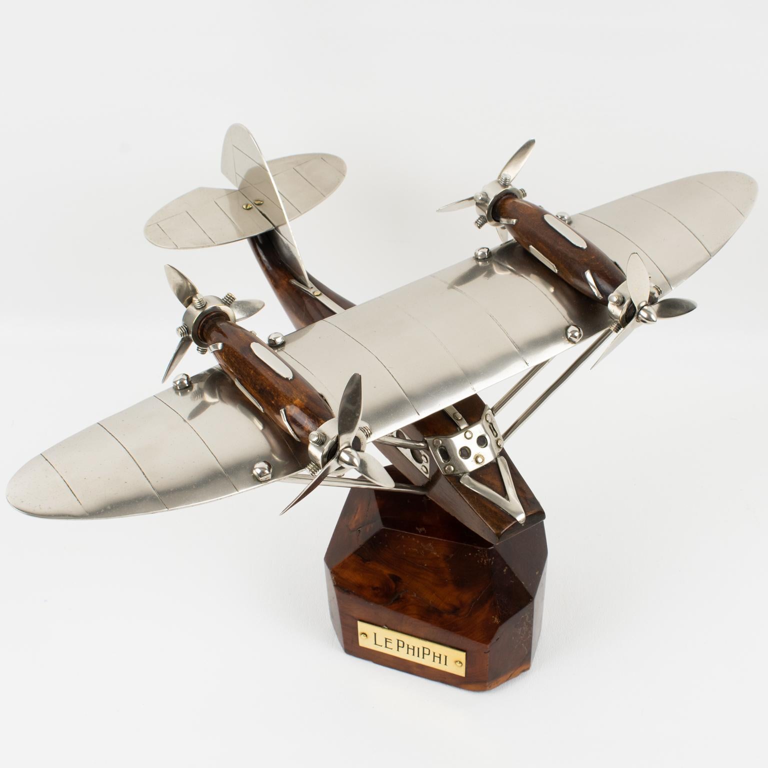 Art-Déco-Flugzeug aus Holz und Chrom, SeaPlane- Aviation-Modell, Frankreich 1940er Jahre im Angebot 3