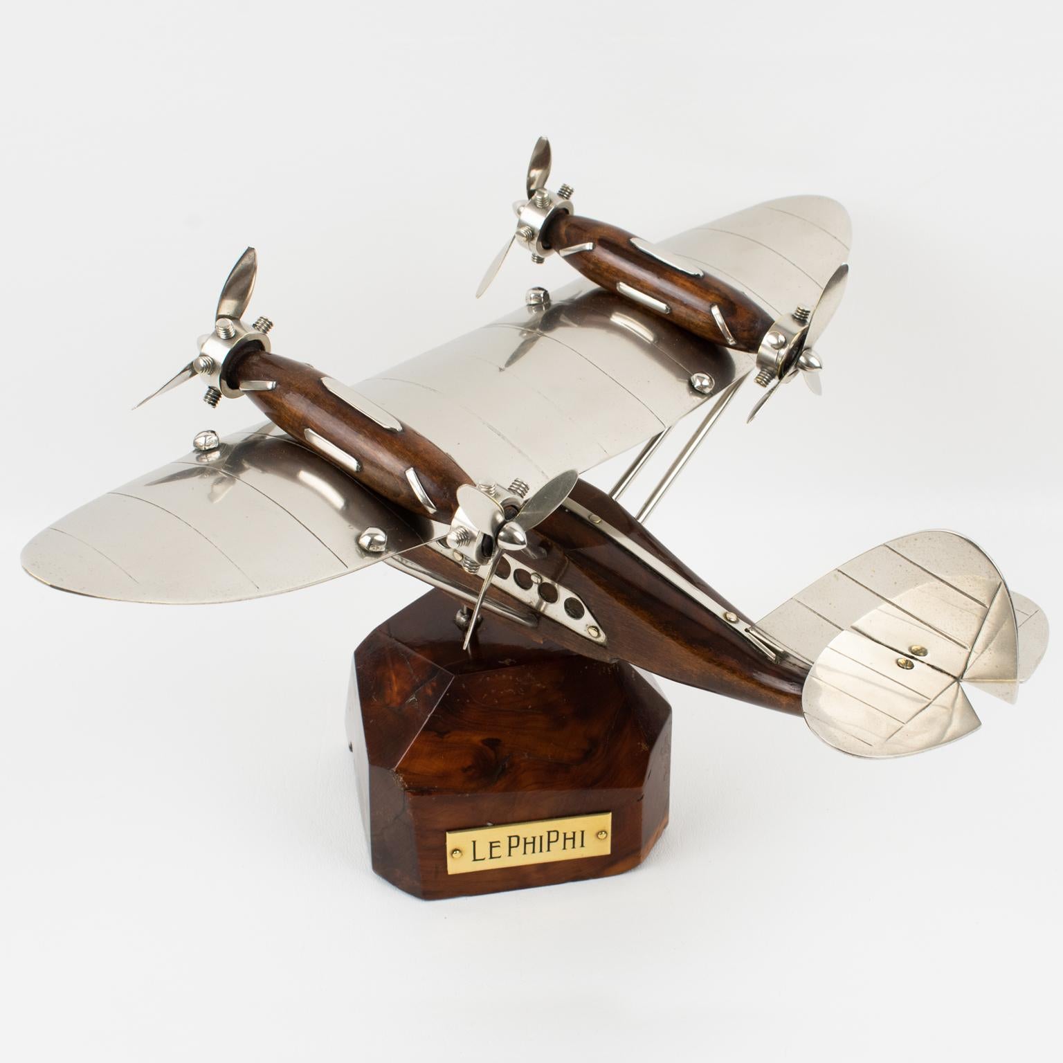 Art Deco Wood and Chrome Airplane SeaPlane Aviation Model, France 1940s For Sale 2