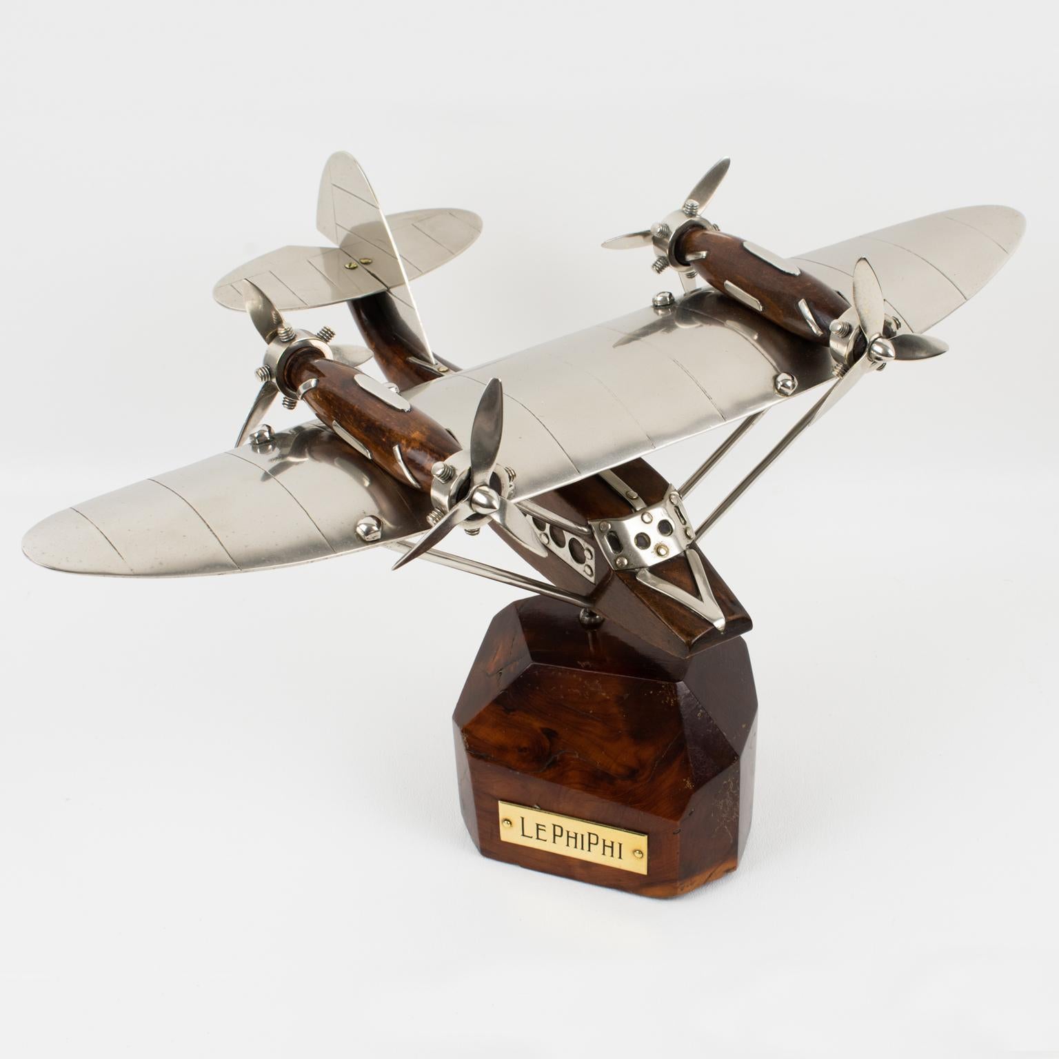 Art Deco Wood and Chrome Airplane SeaPlane Aviation Model, France 1940s For Sale 3