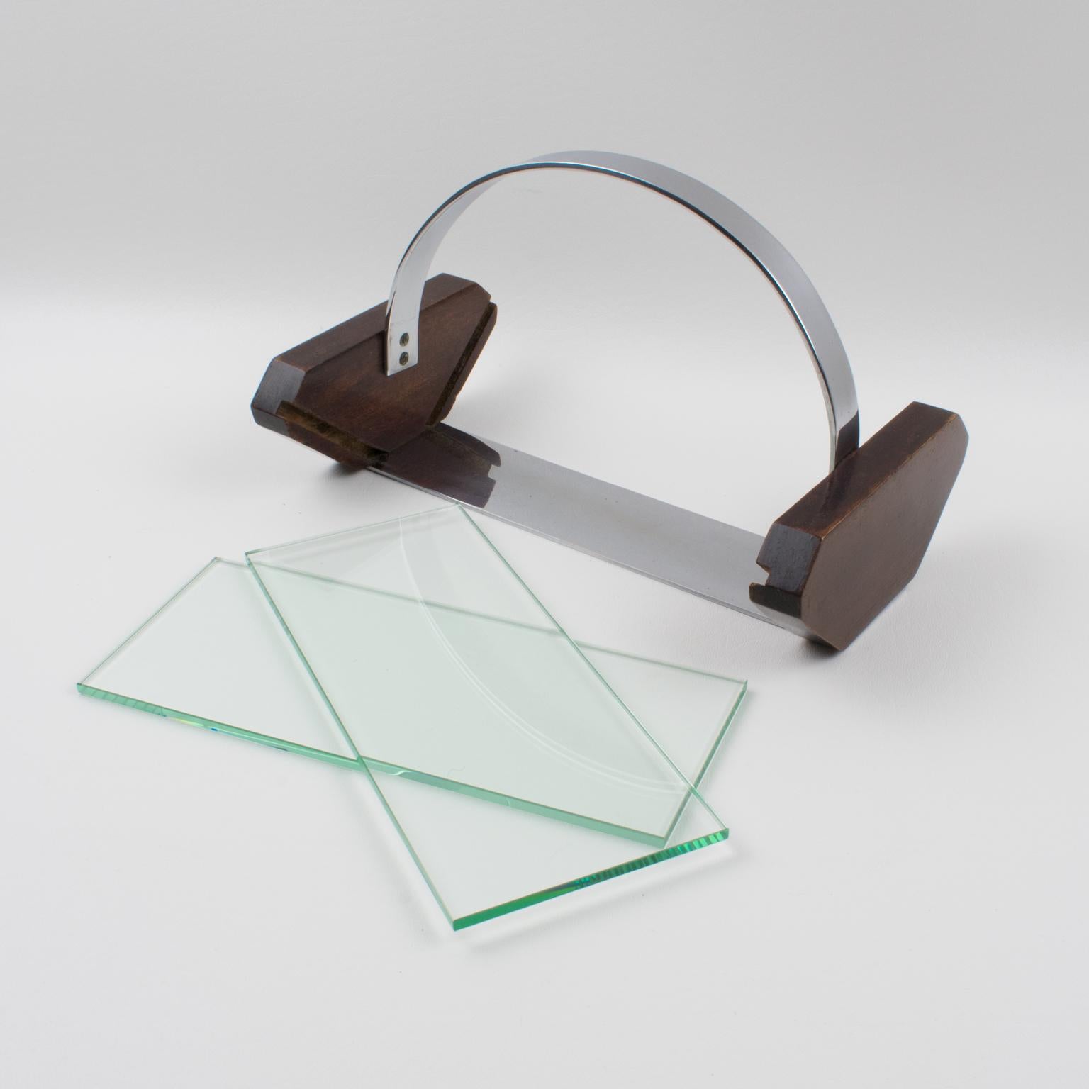 Centro de mesa Art Decó de madera y cromo Cesta decorativa, Francia Años 30 en Excelente estado para la venta en Atlanta, GA