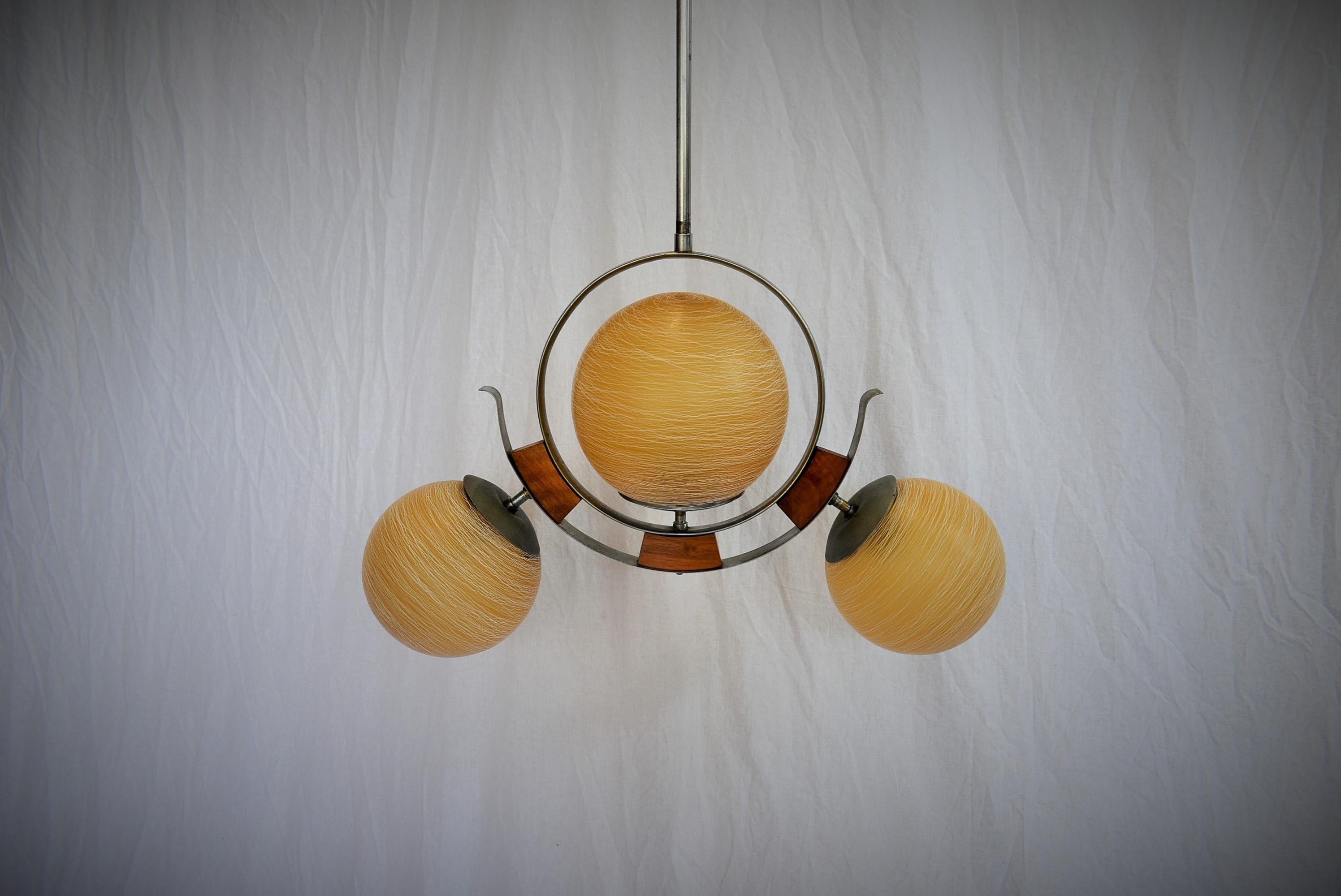 Art Deco Wood and Chrome Chandelier, 1930s 6