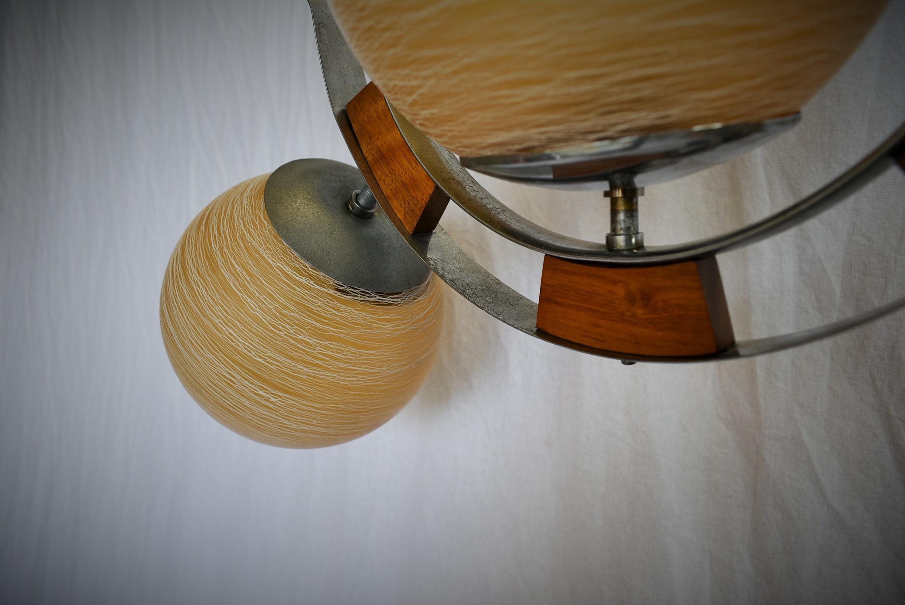 Art Deco Wood and Chrome Chandelier, 1930s 1