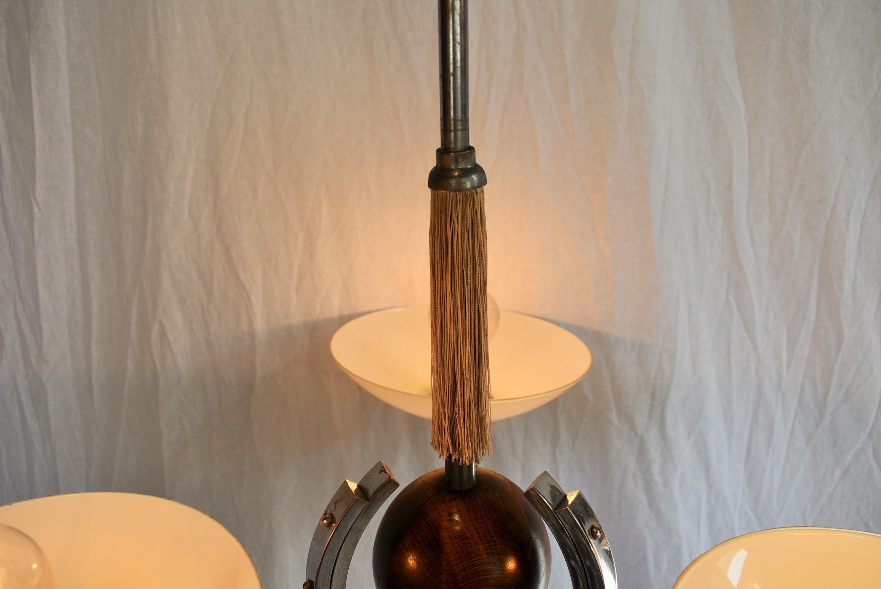 Art Deco Wood and Chrome Chandelier, 1931s For Sale 6