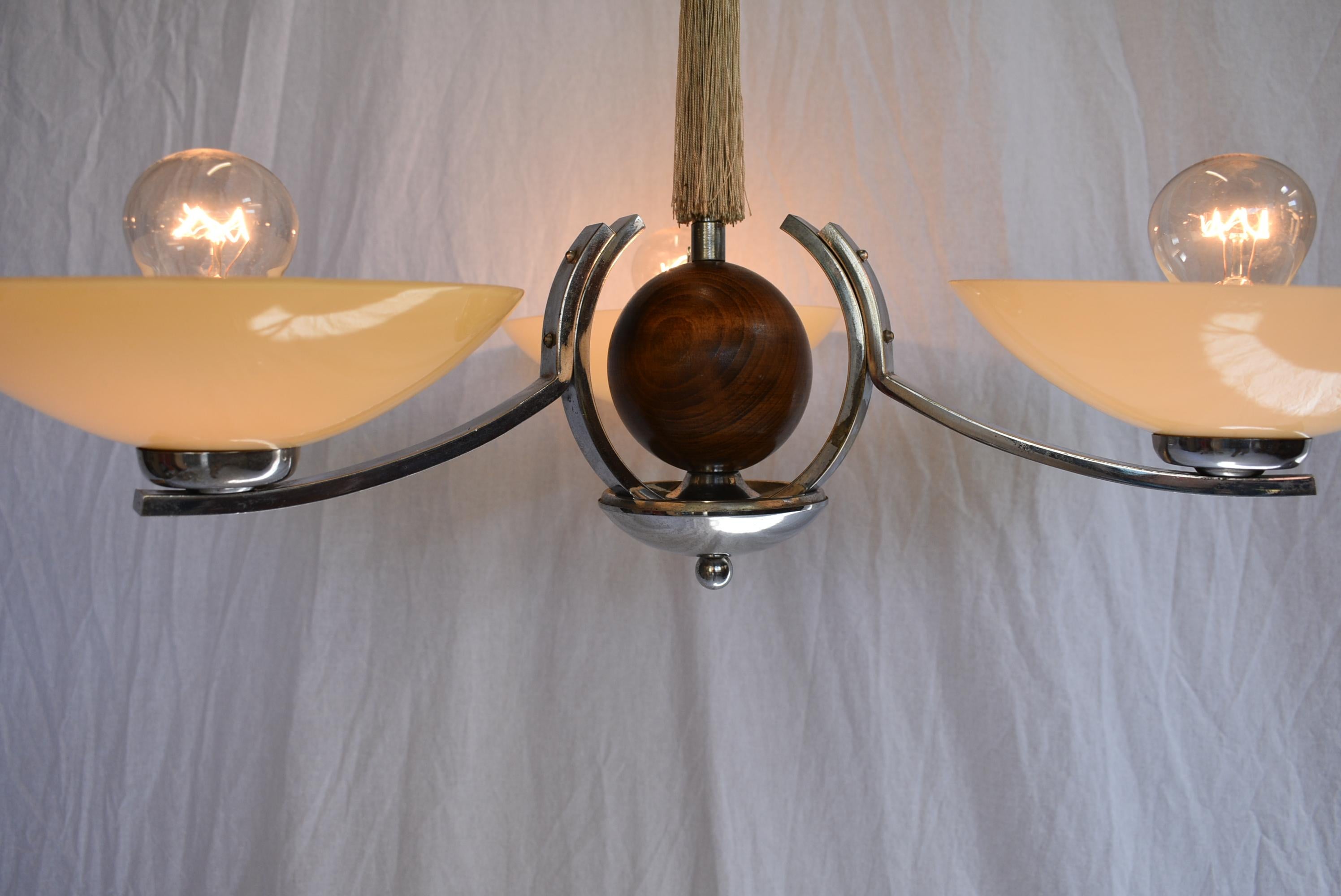 chrome and wood chandelier