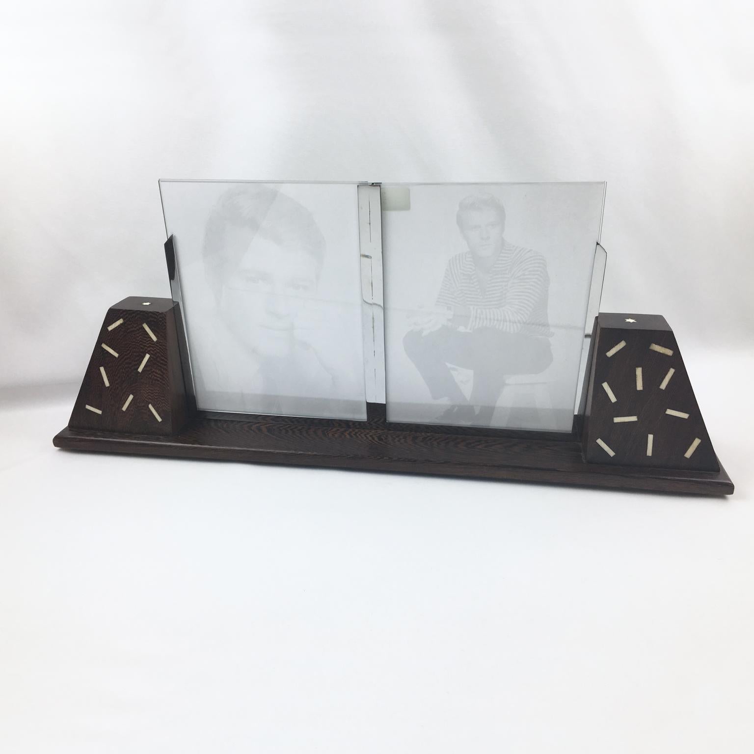 Metal Art Deco Wood and Chrome Double View Picture Frame, France 1930s For Sale