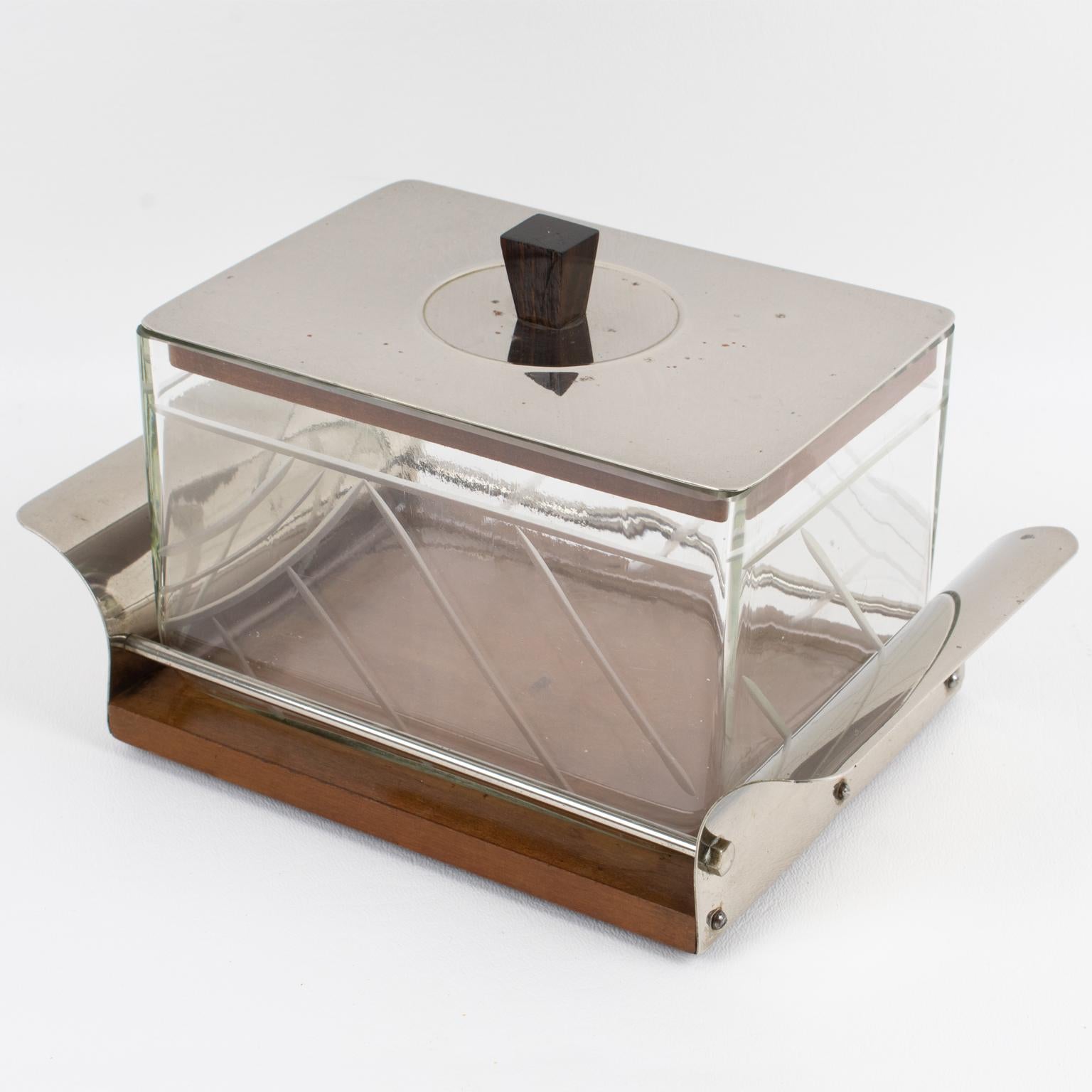 Caja de galletas Art Decó de madera y cristal Tarro de caramelos, Francia Años 30 en venta 7