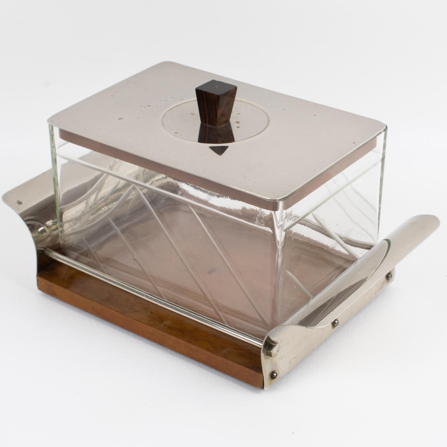 Caja de galletas Art Decó de madera y cristal Tarro de caramelos, Francia Años 30 Francés en venta