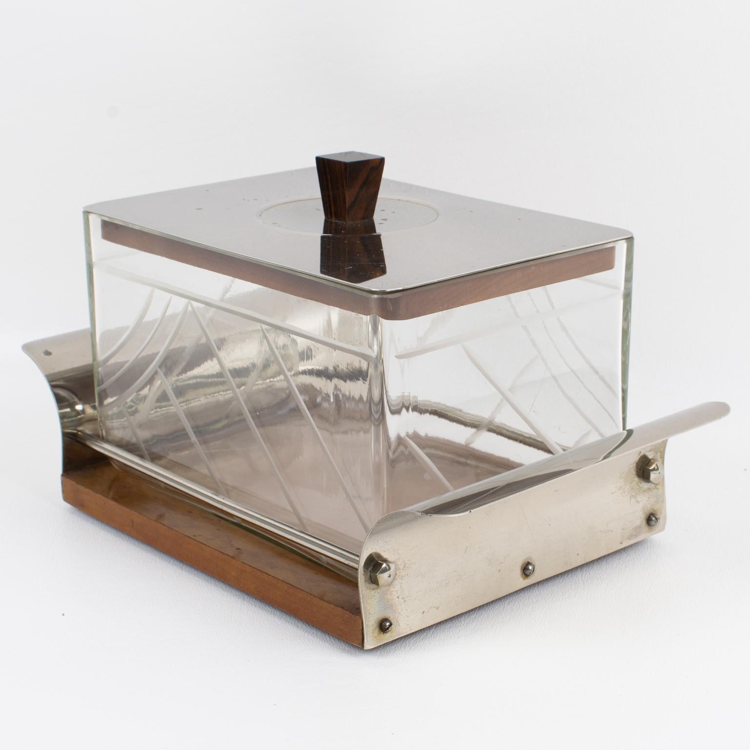 Caja de galletas Art Decó de madera y cristal Tarro de caramelos, Francia Años 30 en Bueno estado para la venta en Atlanta, GA