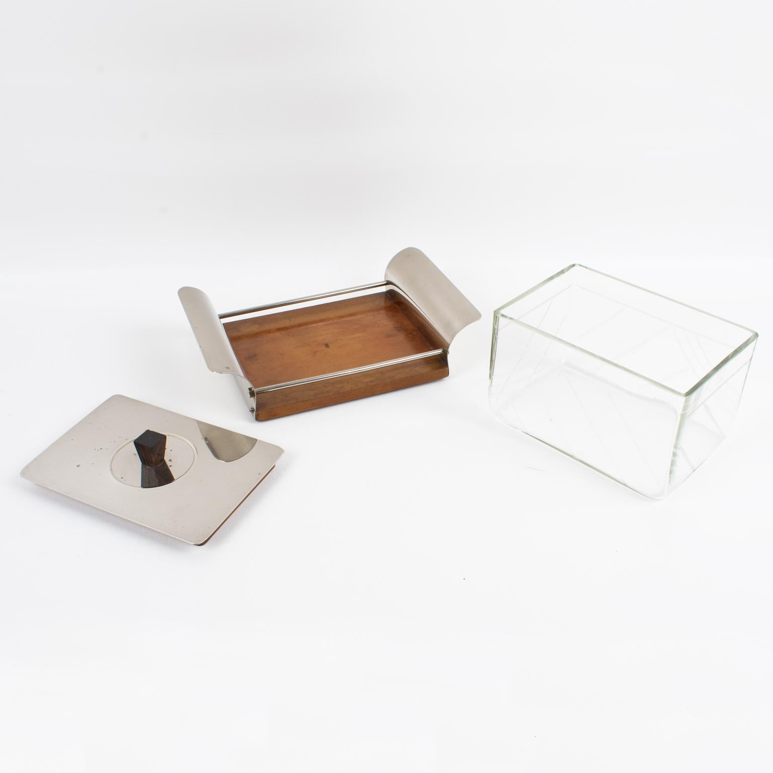 Caja de galletas Art Decó de madera y cristal Tarro de caramelos, Francia Años 30 en venta 2