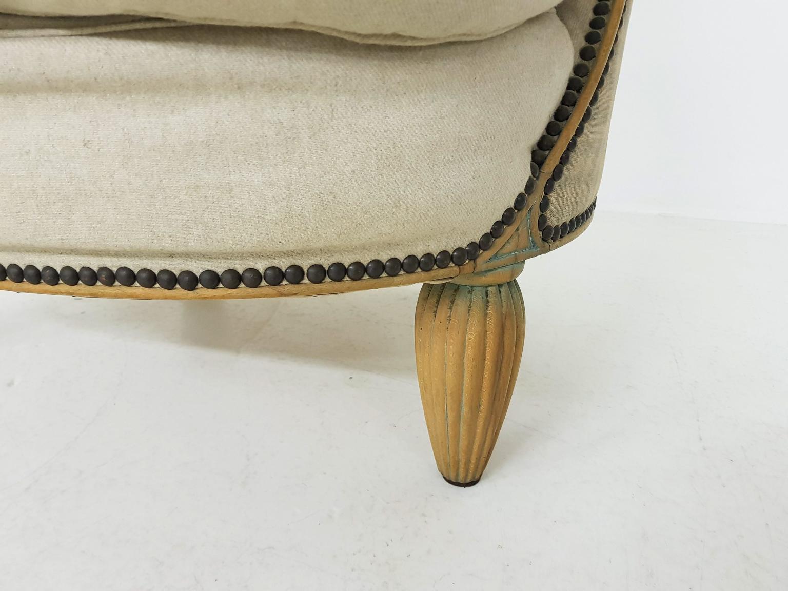 Art Deco Wood and Fabric Slipper, Salon or Lounge Chair, circa 1930s, France 4