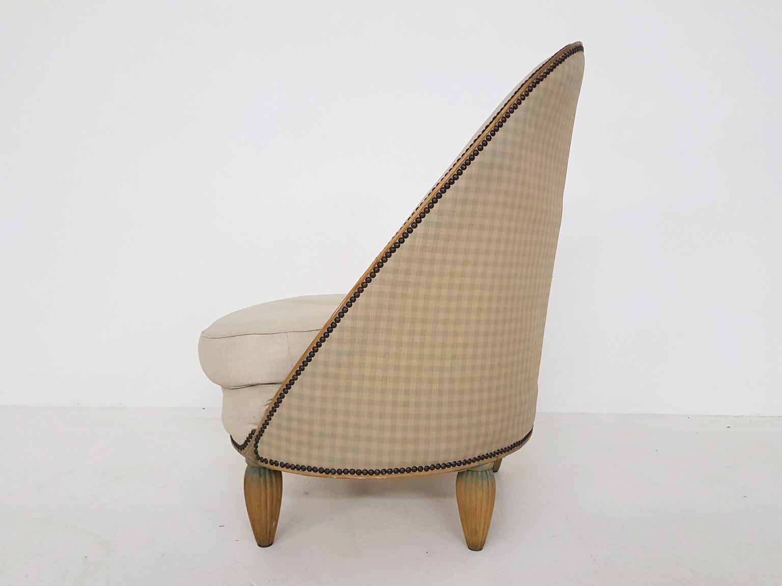 Art Deco Wood and Fabric Slipper, Salon or Lounge Chair, circa 1930s, France 1