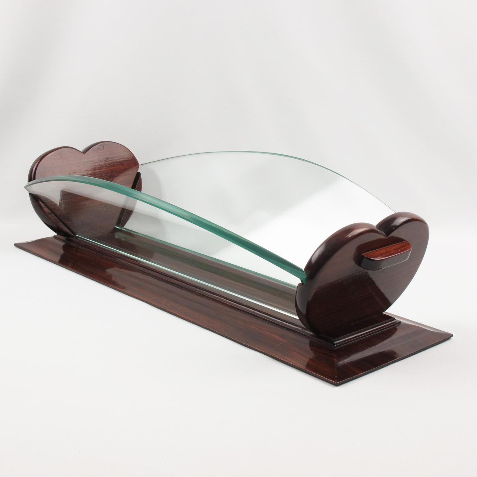 French Art Deco Wood and Glass Centerpiece Bowl Basket, France circa 1930 For Sale