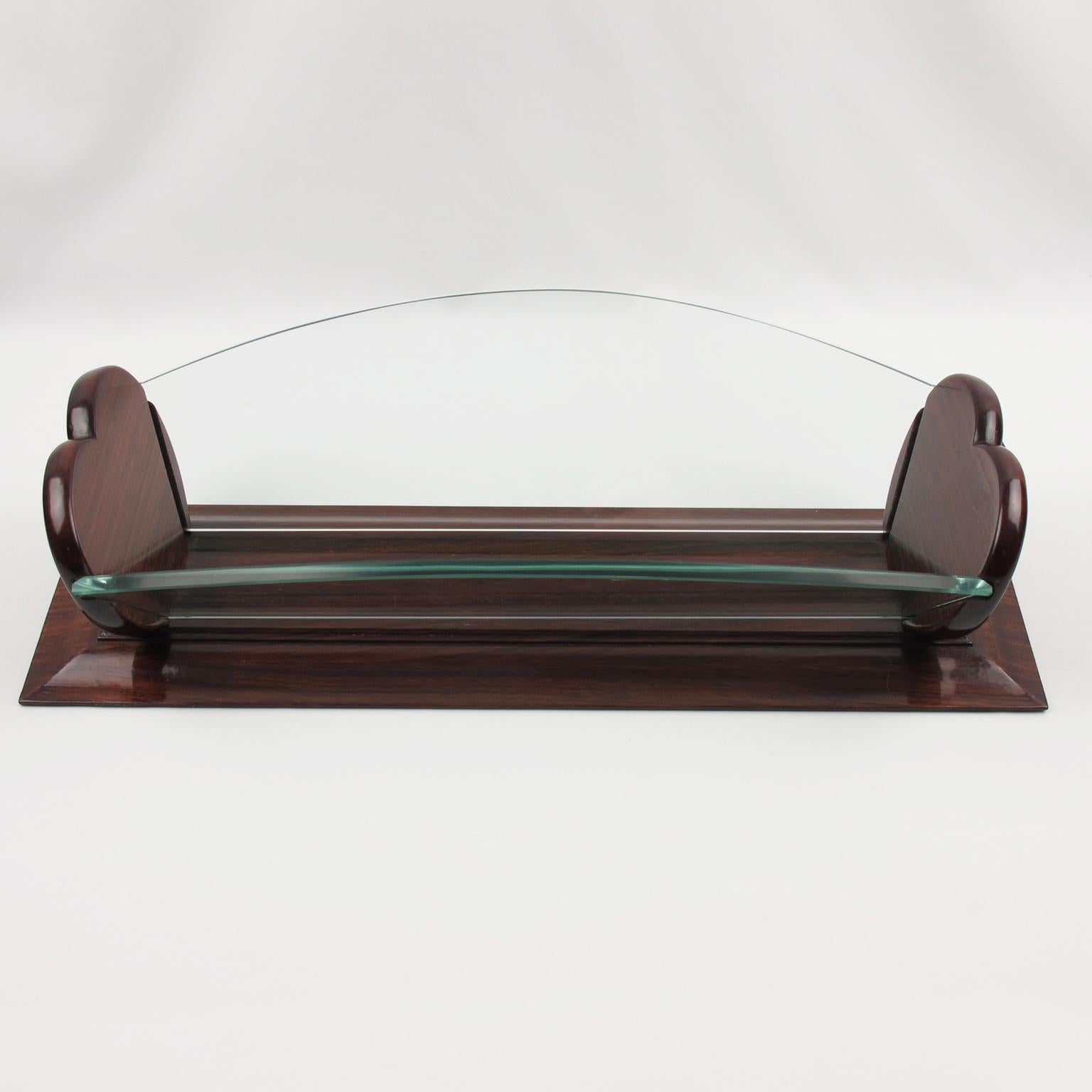 Mid-20th Century Art Deco Wood and Glass Centerpiece Bowl Basket, France circa 1930 For Sale