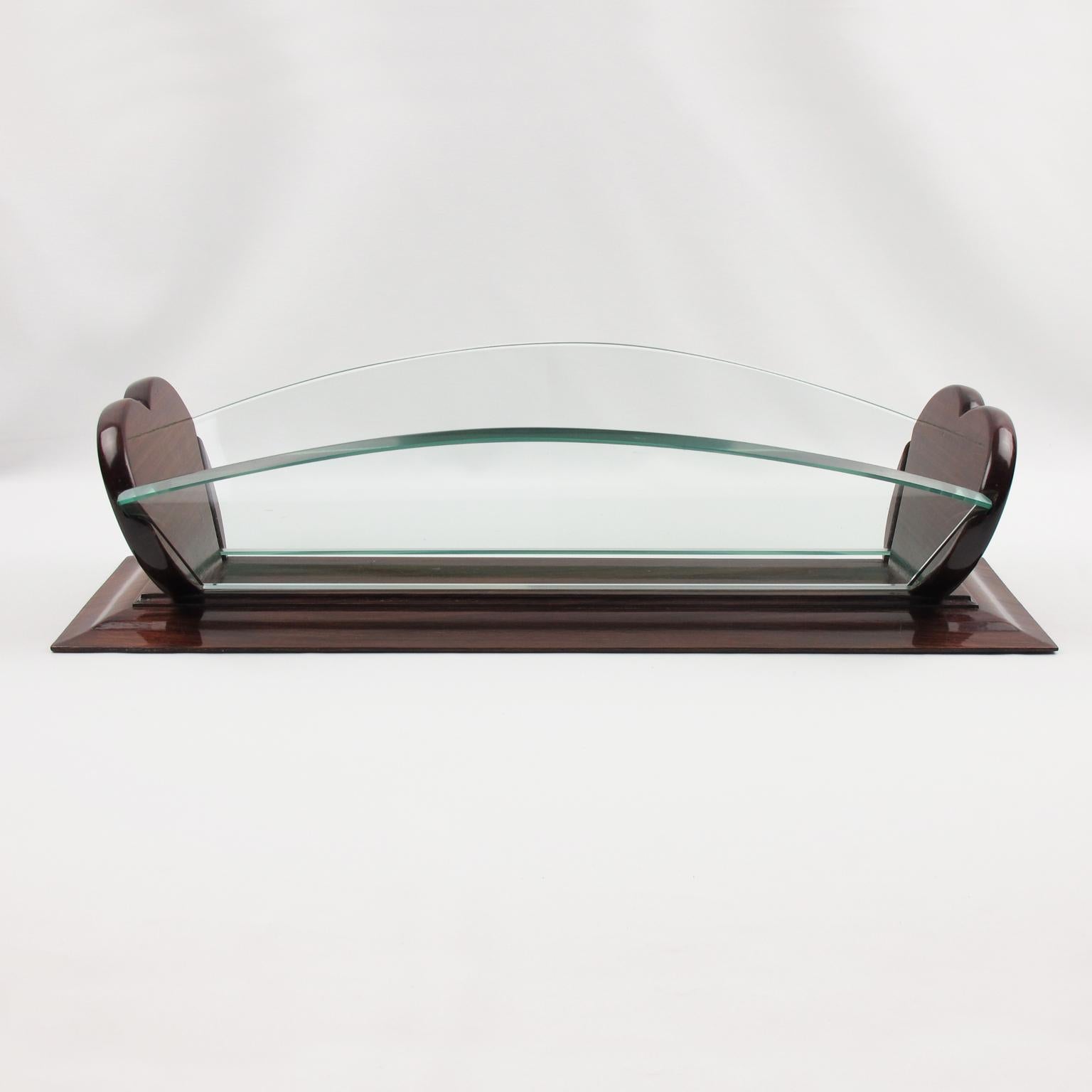 Art Deco Wood and Glass Centerpiece Bowl Basket, France circa 1930 For Sale 1