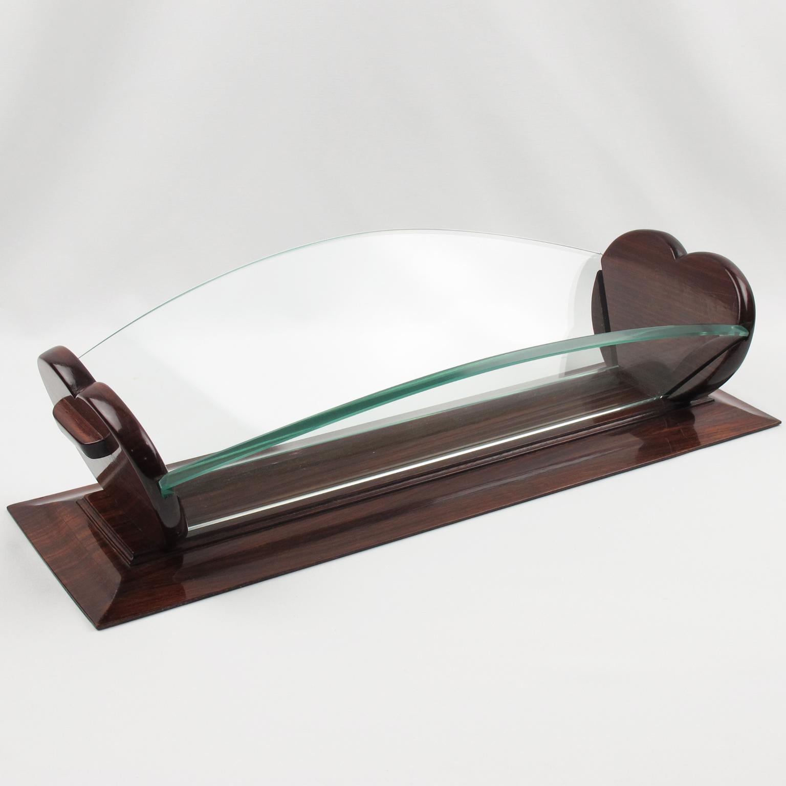 Art Deco Wood and Glass Centerpiece Bowl Basket, France circa 1930 For Sale 2
