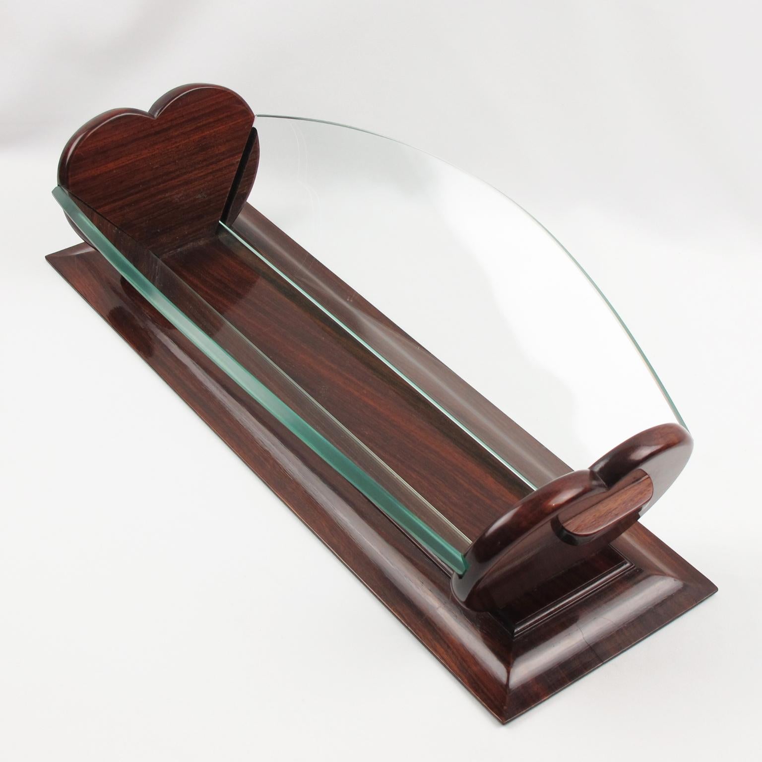Art Deco Wood and Glass Centerpiece Bowl Basket, France circa 1930 For Sale 3