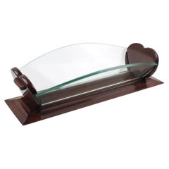 Art Deco Wood and Glass Centerpiece Bowl Basket, France circa 1930