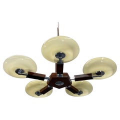 Art Deco Wood and Glass Chandelier, 1930s, Restored