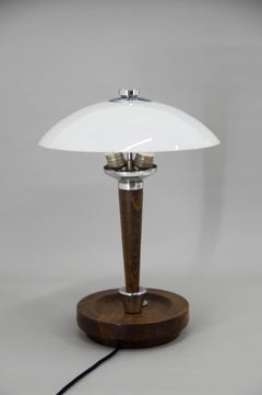 Art Deco Wood and Glass Table Lamp, 1930s
