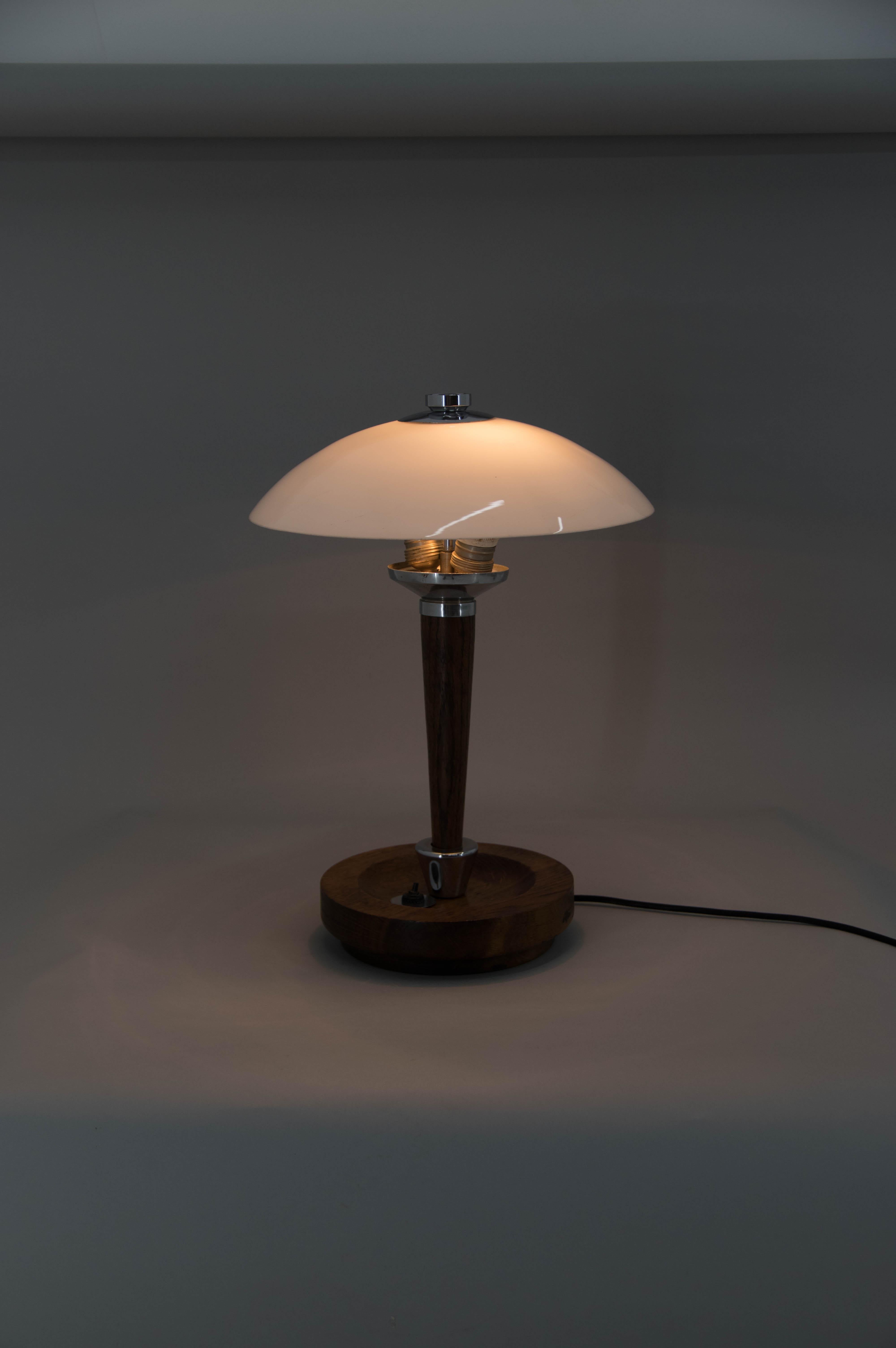 Art Deco Wood and Glass Table Lamp, 1930s In Good Condition For Sale In Praha, CZ