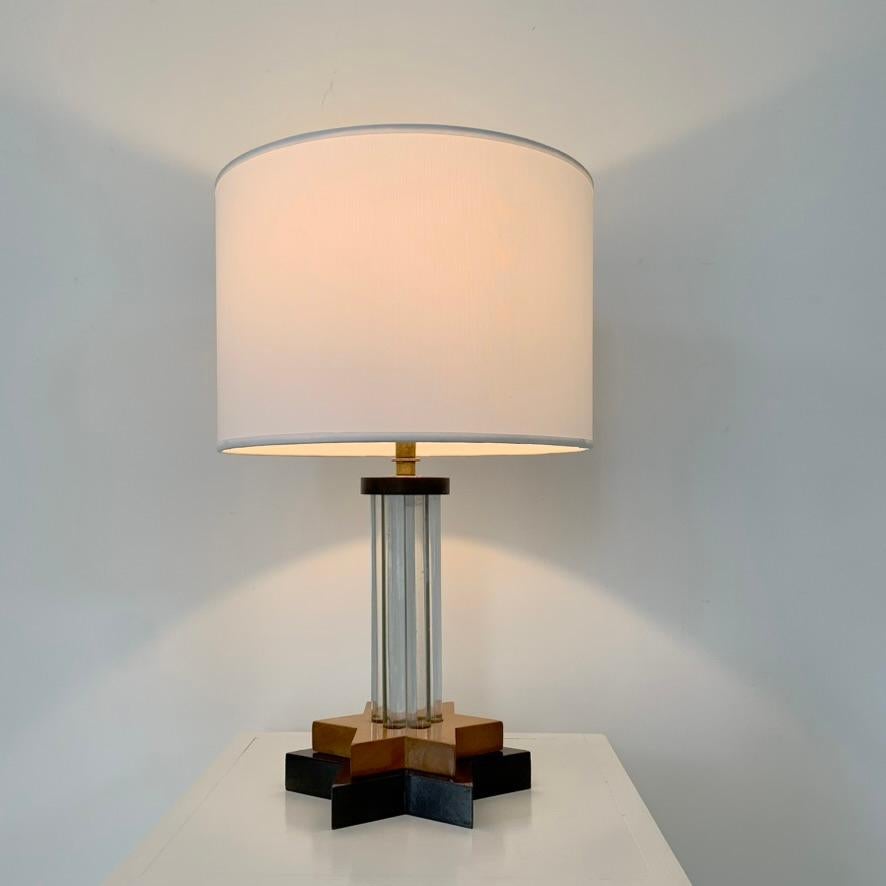 Lámpara de sobremesa Art Decó de madera y cristal, circa 1930, Francia. en venta 9