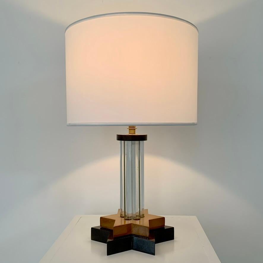 Lámpara de sobremesa Art Decó de madera y cristal, circa 1930, Francia. en Bueno estado para la venta en Brussels, BE